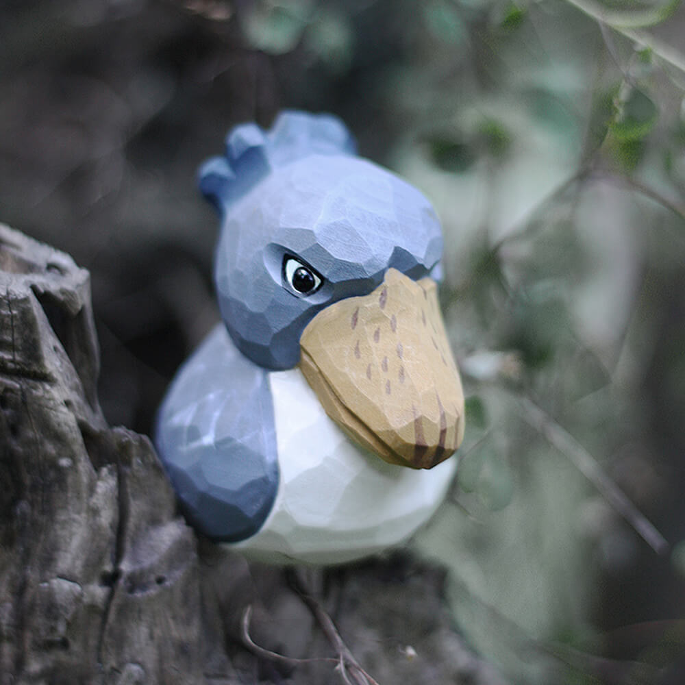 Handmade Carved Wooden Shoebill Bird Figurine