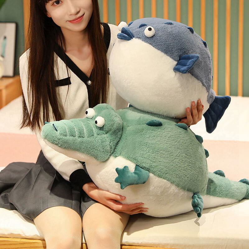 Chubby Stuffed Animal Plush Toys, Puffer Fish Crocodile Plushies