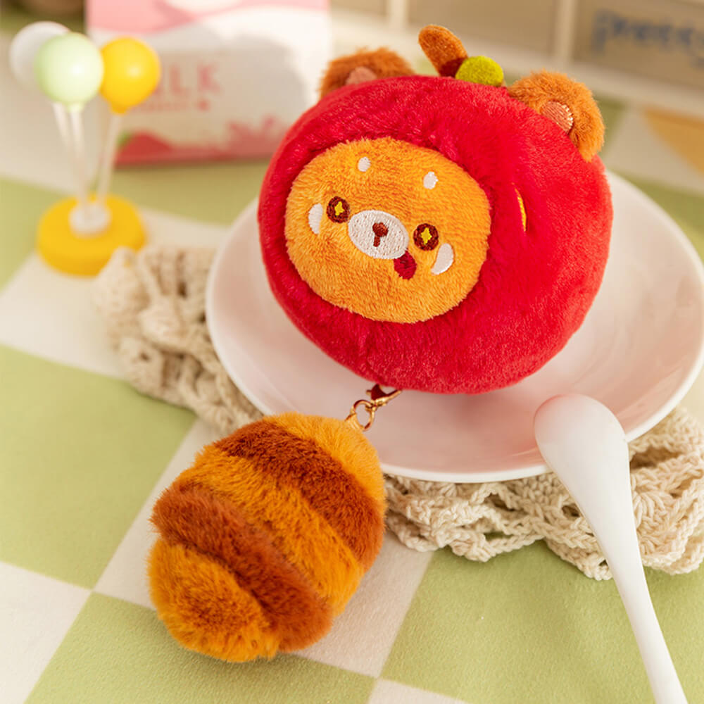 Apple Red Panda Plush Bag Charm, Stuffed Animal Keychain