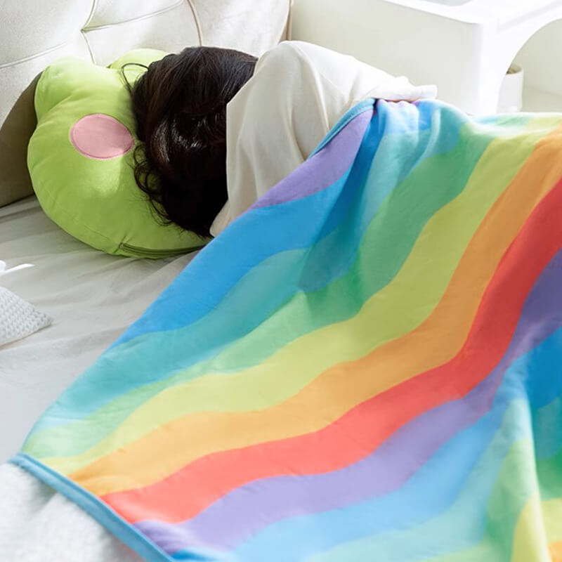 2-in-1 Cute Frog Stuffed Hugging Pillow with Flannel Blanket