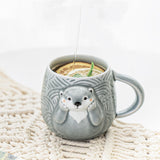 Hand Painted Sea Otter Stoneware Mug, Ceramic Animal Coffee Cup