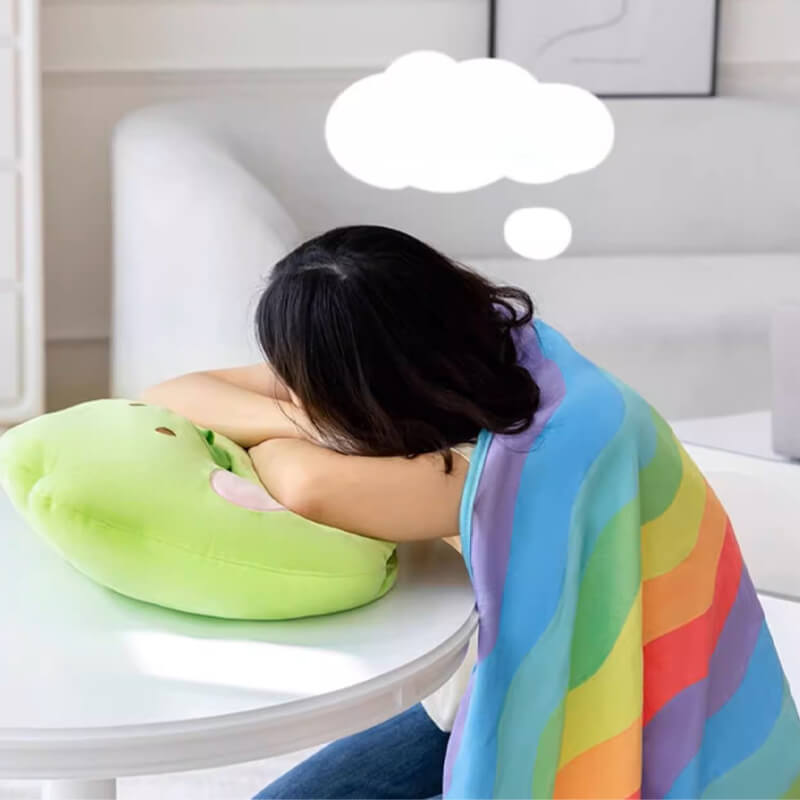 2-in-1 Cute Frog Stuffed Hugging Pillow with Flannel Blanket