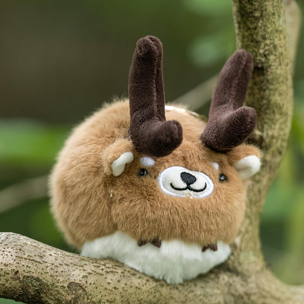 Chubby Stuffed Eld's Deer Bag Charm, Plush Deer Keychain