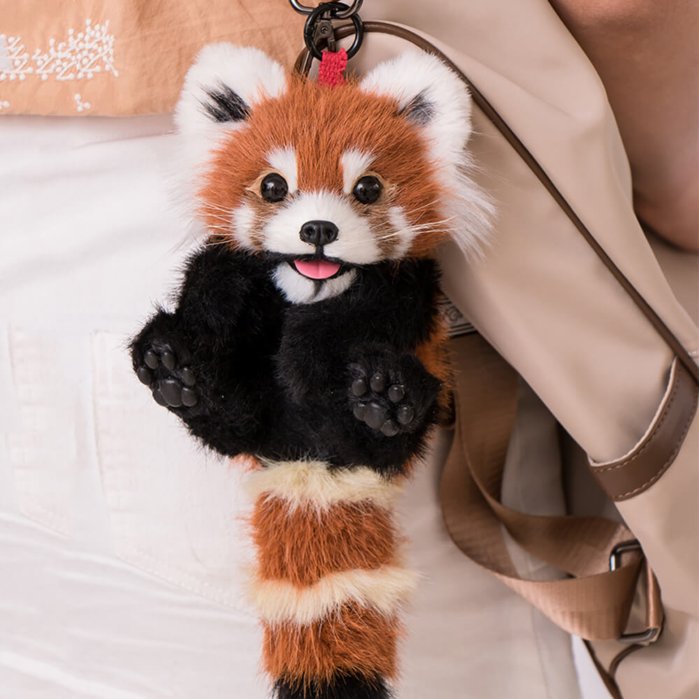 Handmade Red Panda Cub Bag Charm, Kawaii Keychain for Backpack