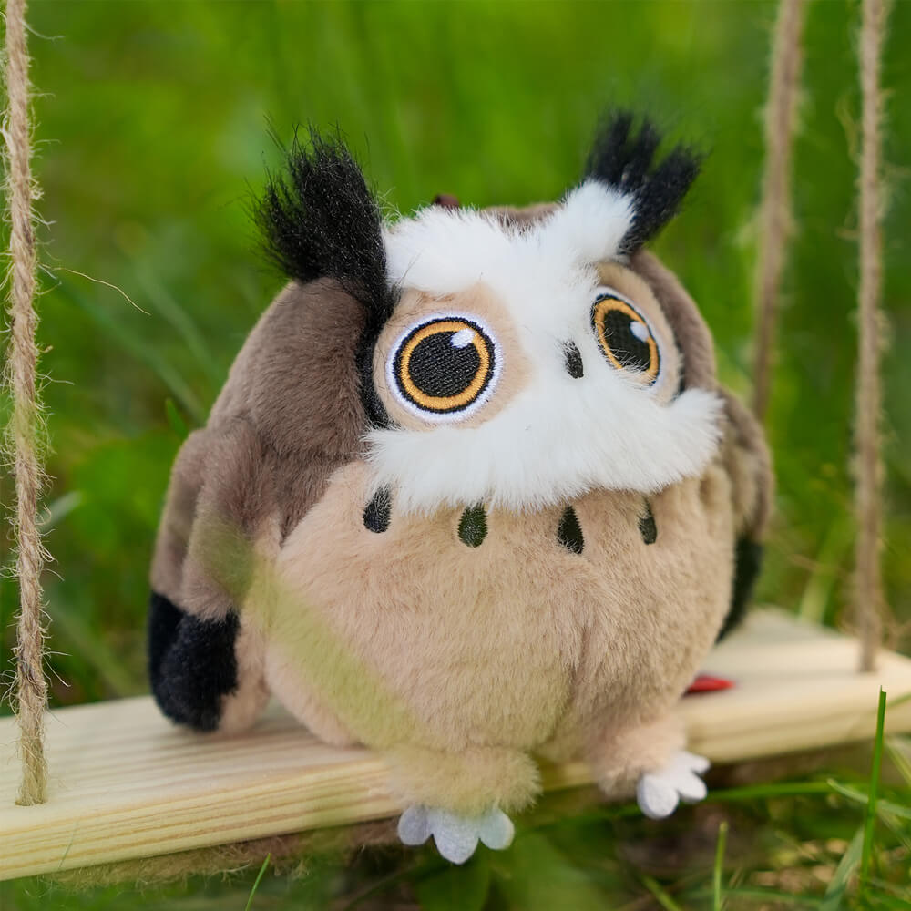 Chubby Stuffed Eurasian Eagle-Owl Bag Charm, Plush Owl Keychain