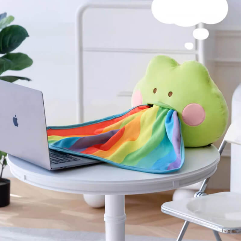 2-in-1 Cute Frog Stuffed Hugging Pillow with Flannel Blanket