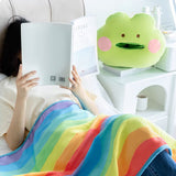 2-in-1 Cute Frog Stuffed Hugging Pillow with Flannel Blanket
