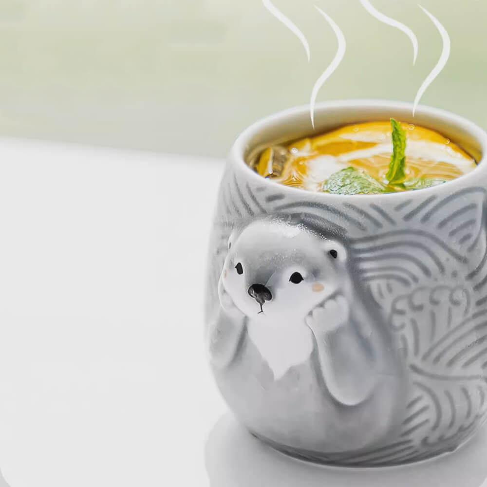 Hand Painted Sea Otter Stoneware Mug, Ceramic Animal Coffee Cup