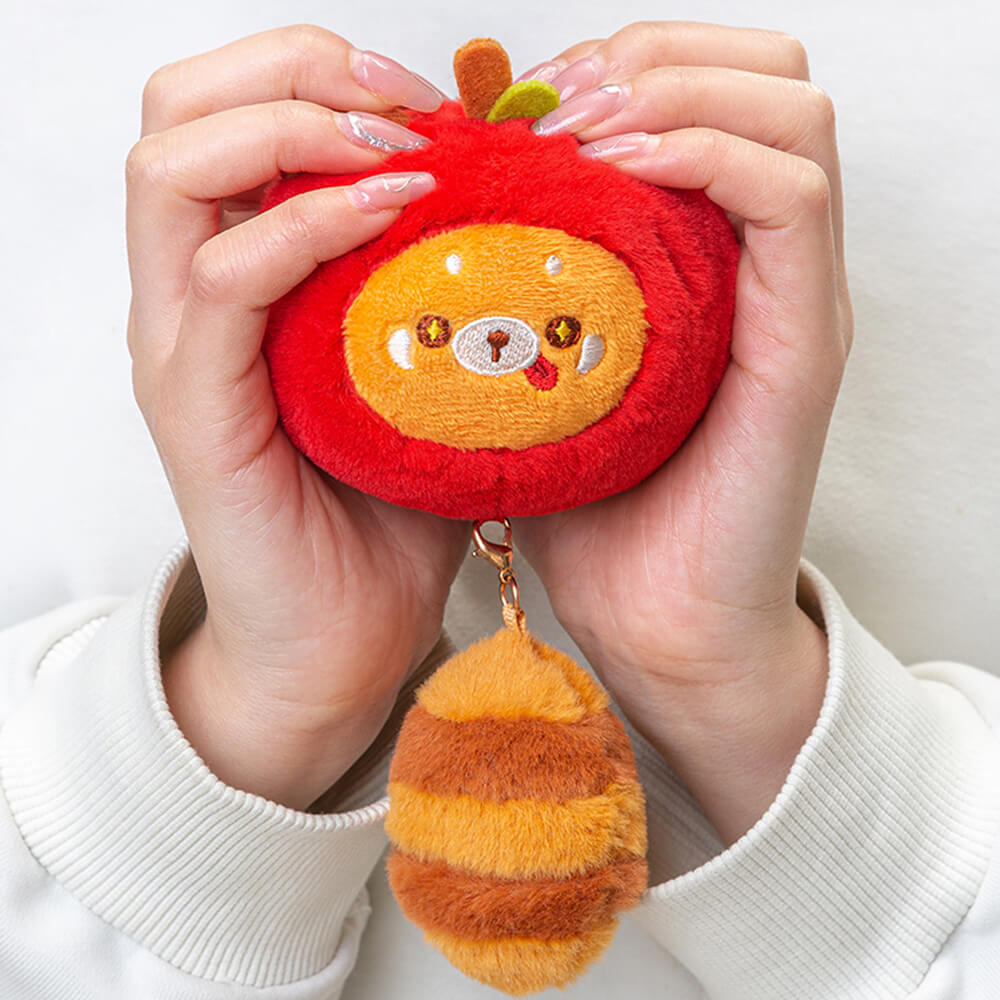 Apple Red Panda Plush Bag Charm, Stuffed Animal Keychain