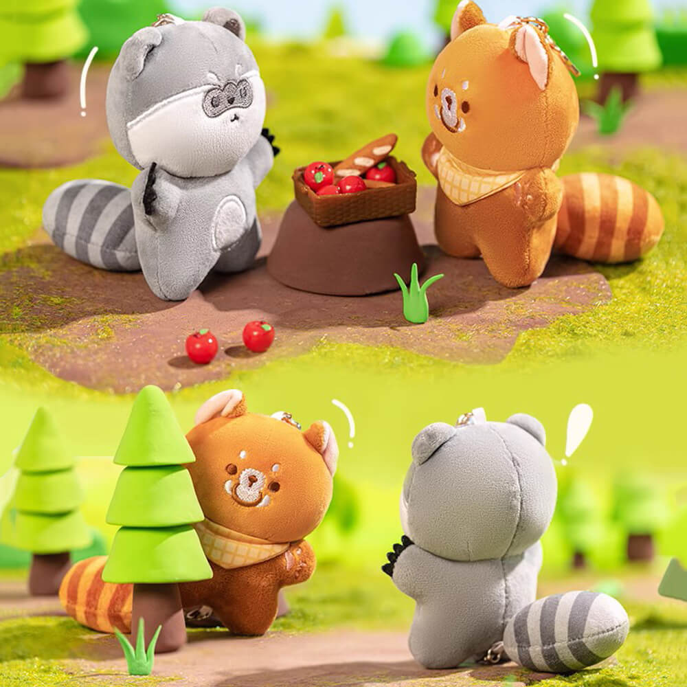 Cute Raccoon & Red Panda Bag Charm with Magnet, Plush Keychain