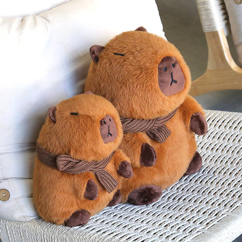Cute Capybara Wearing Scarf Stuffed Plush Toy, Lazy Animal Plushies