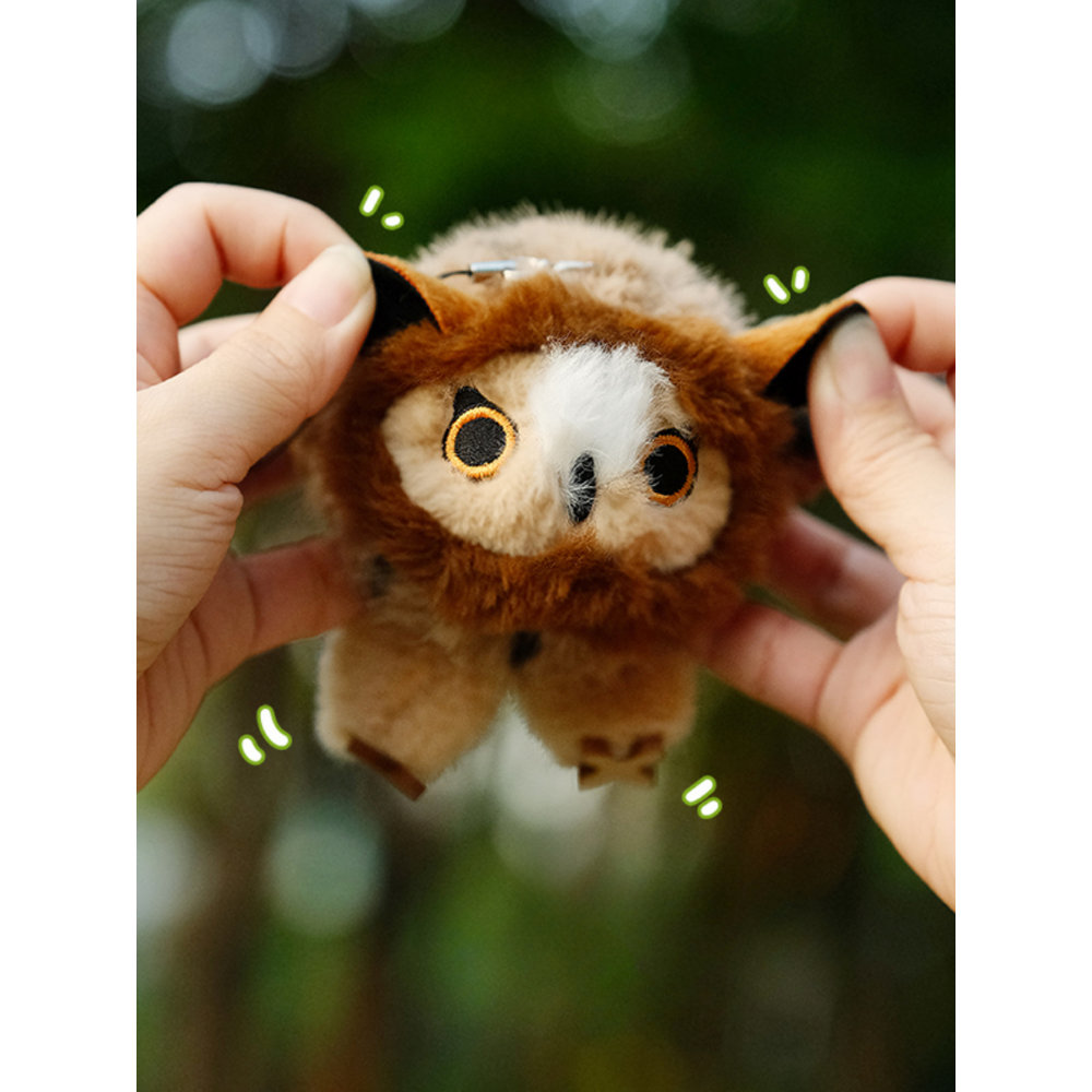 Cute Long-eared Owl Stuffed Animal Bag Charm, Plush Sound Keychain