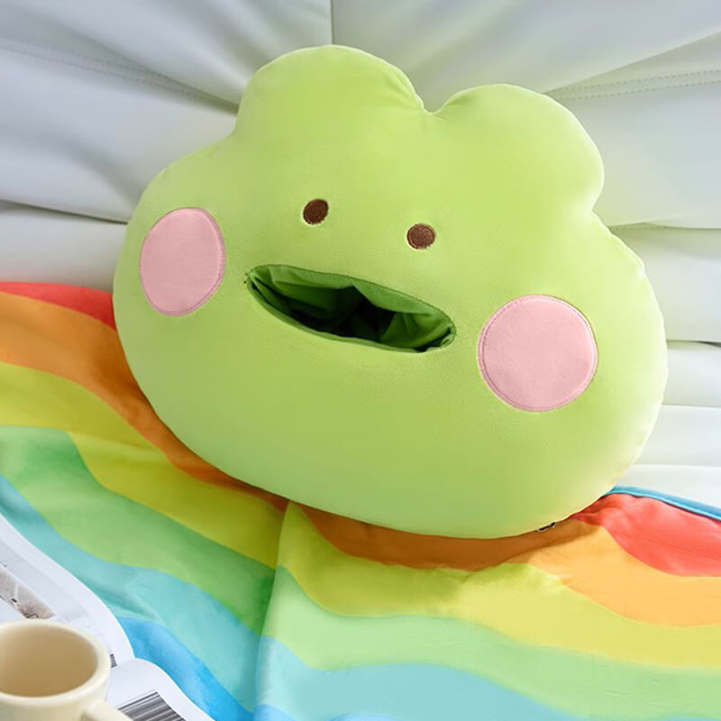 2-in-1 Cute Frog Stuffed Hugging Pillow with Flannel Blanket