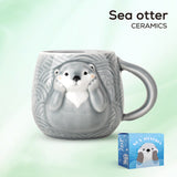 Hand Painted Sea Otter Stoneware Mug, Ceramic Animal Coffee Cup