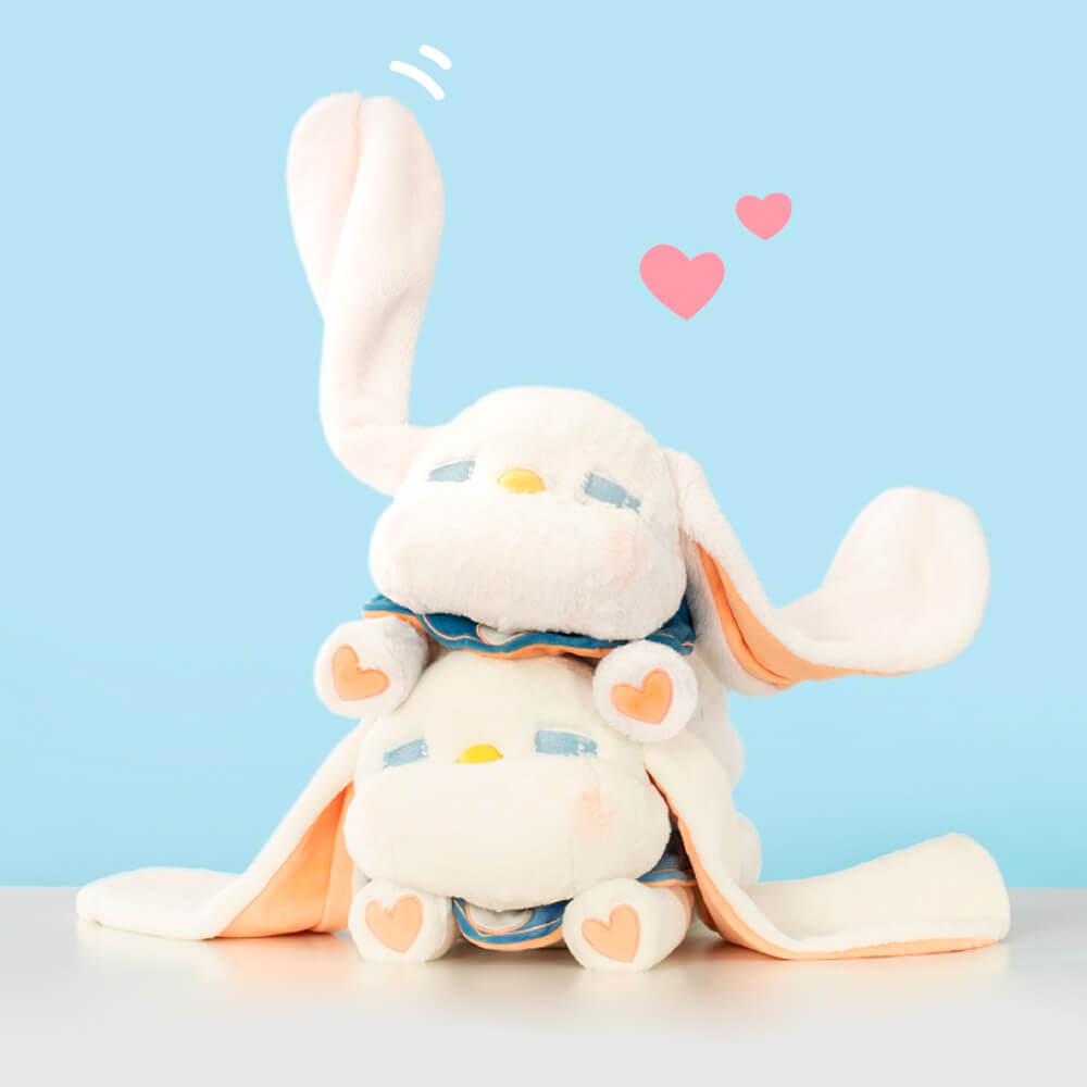 Cartoon Long-eared Rabbit Plush Toy with Flannel Blanket