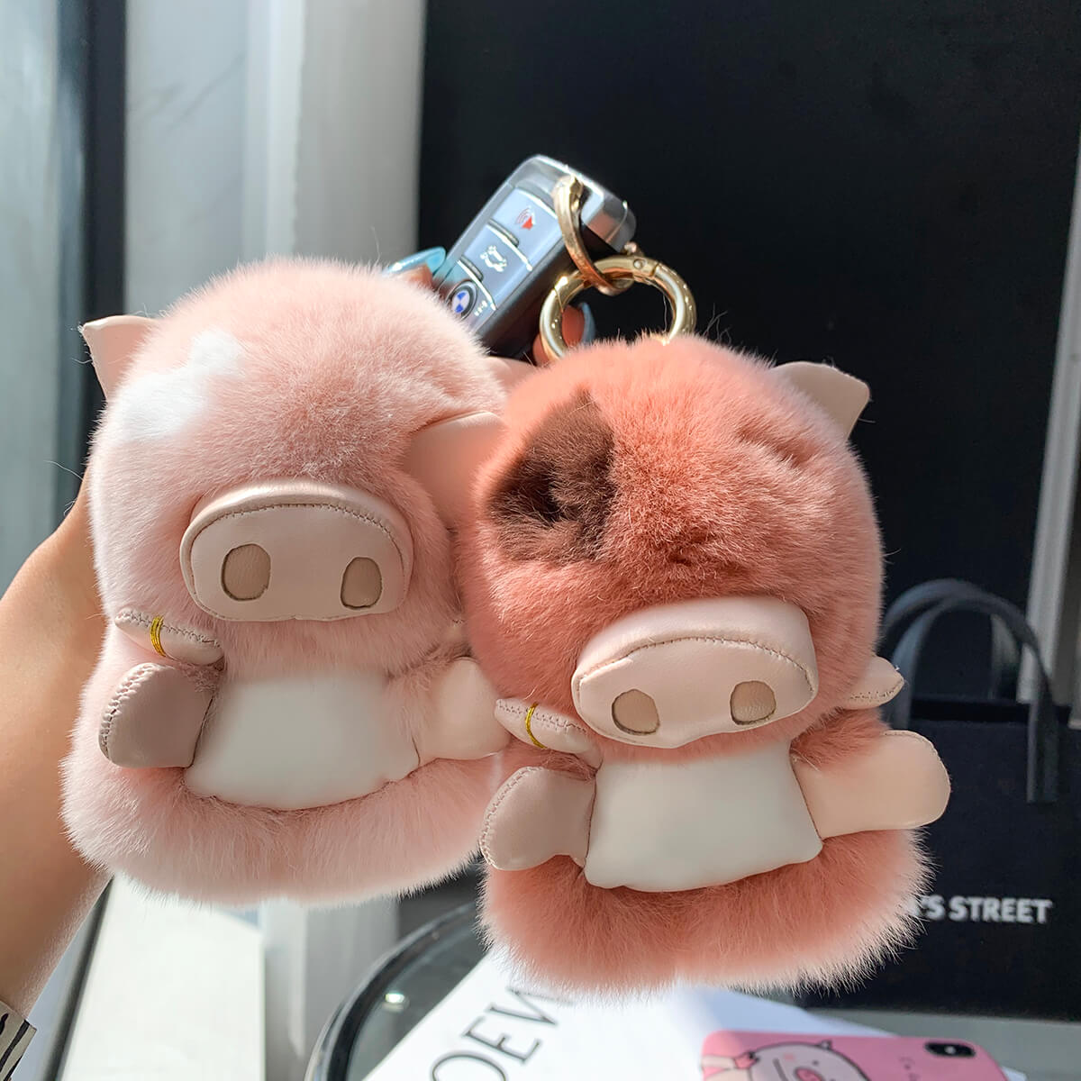 Fluffy Stuffed Pig Bag Charm