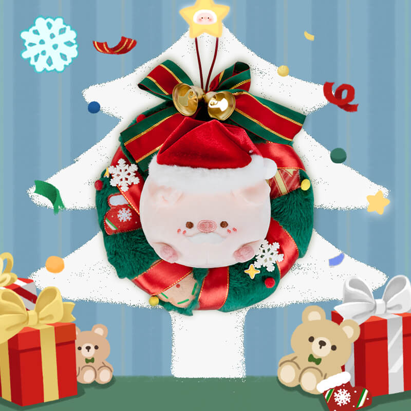 Christmas Plush Pig Wreath, Holiday Home Decoration