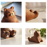 Handmade Carved Brown Bear Pen Stand Cell