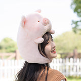 Winter Plush Stuffed Pig Hat, Scarf Cap
