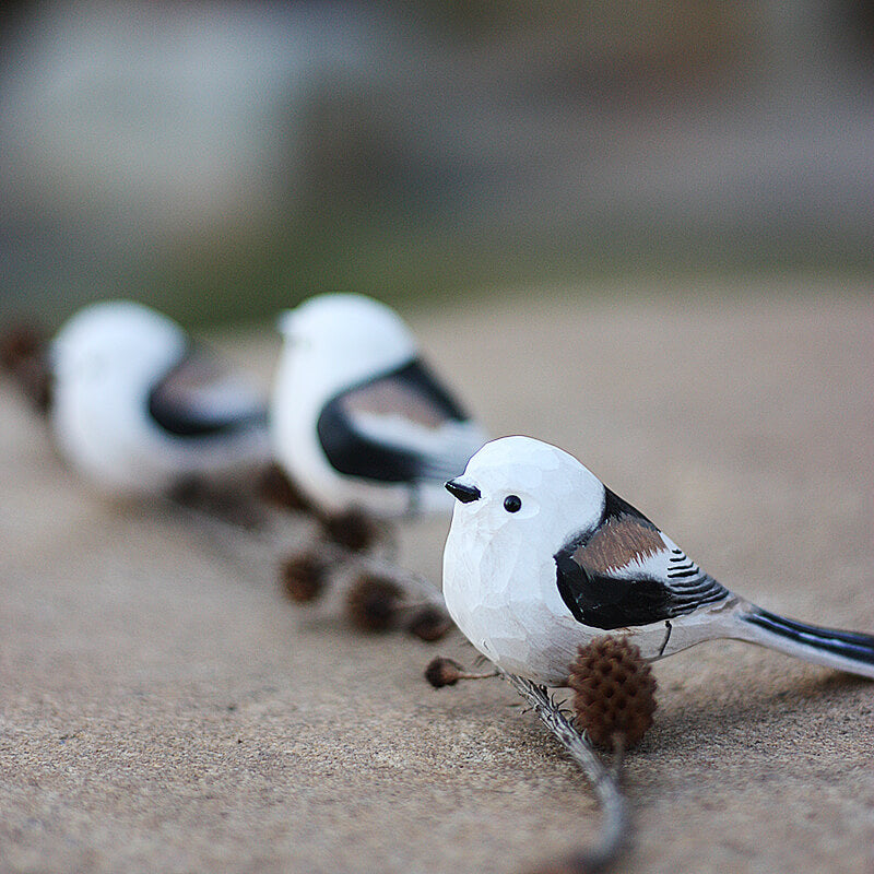 Handmade Carved Wooden Silver-throated Bushtit Figurine