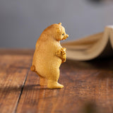 Hand-Carved Realistic Boxwood Bear Figurine