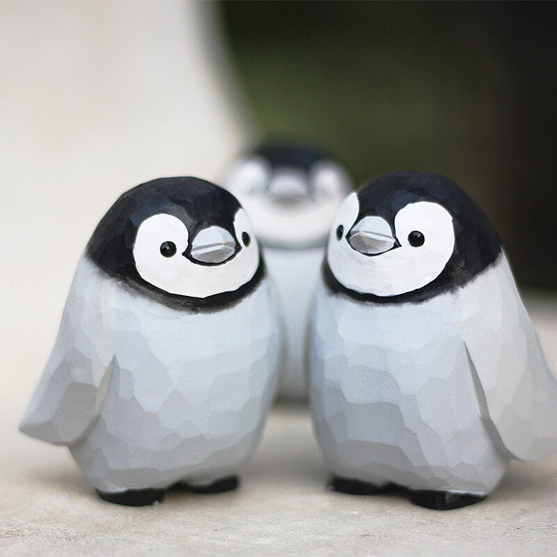 Handmade Carved Emperor Penguins Figurine
