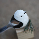 Handmade Carved Wooden Silver-throated Bushtit Figurine