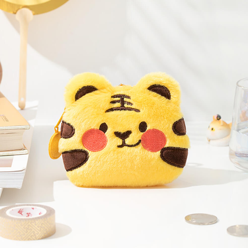 Cute Plush Zippered Tiger Coin Purse