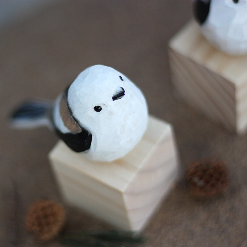 Handmade Carved Wooden Silver-throated Bushtit Figurine