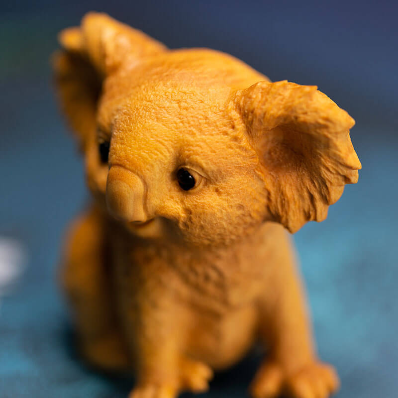 Hand-Carved Realistic Boxwood Koala Figurine