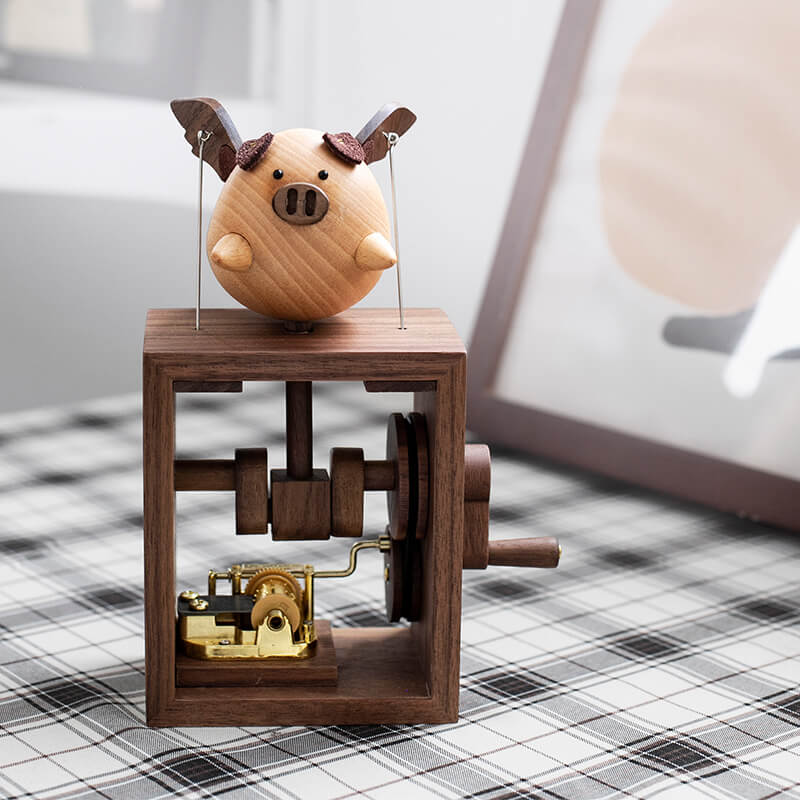 Flying Pig Wooden Music Box