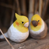 Handmade Carved Wooden Cockatiel Bird Figurine