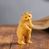 Hand-Carved Realistic Boxwood Bear Figurine