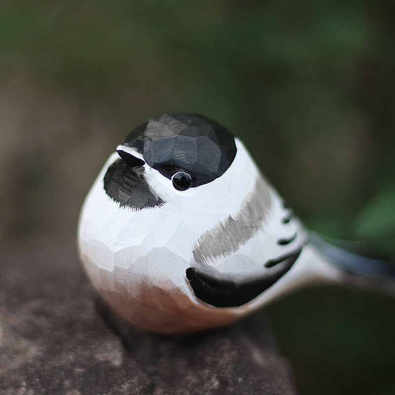 Handmade Carved Wooden Black-capped Chickadee Bird Figurine