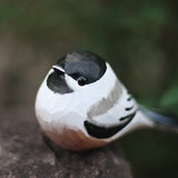 Handmade Carved Wooden Black-capped Chickadee Bird Figurine