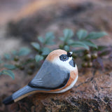 Handmade Carved Wooden Black-throated Bushtit Bird Figurine