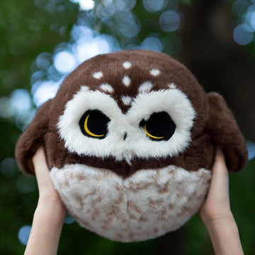 Chubby Northern Saw-Whet Owl Plush Stuffed Animal Round Pillow