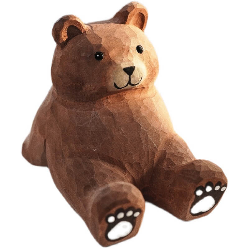 Handmade Carved Brown Bear Pen Stand Cell