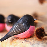 Handmade Carved Wooden Pink Robin Bird Figurine