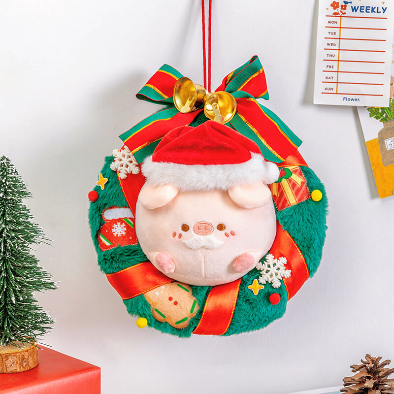 Christmas Plush Pig Wreath, Holiday Home Decoration