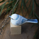 Handmade Carved Wooden Azure Tit Bird Figurine