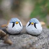 Handmade Carved Wooden Bearded Reedling Bird Figurine