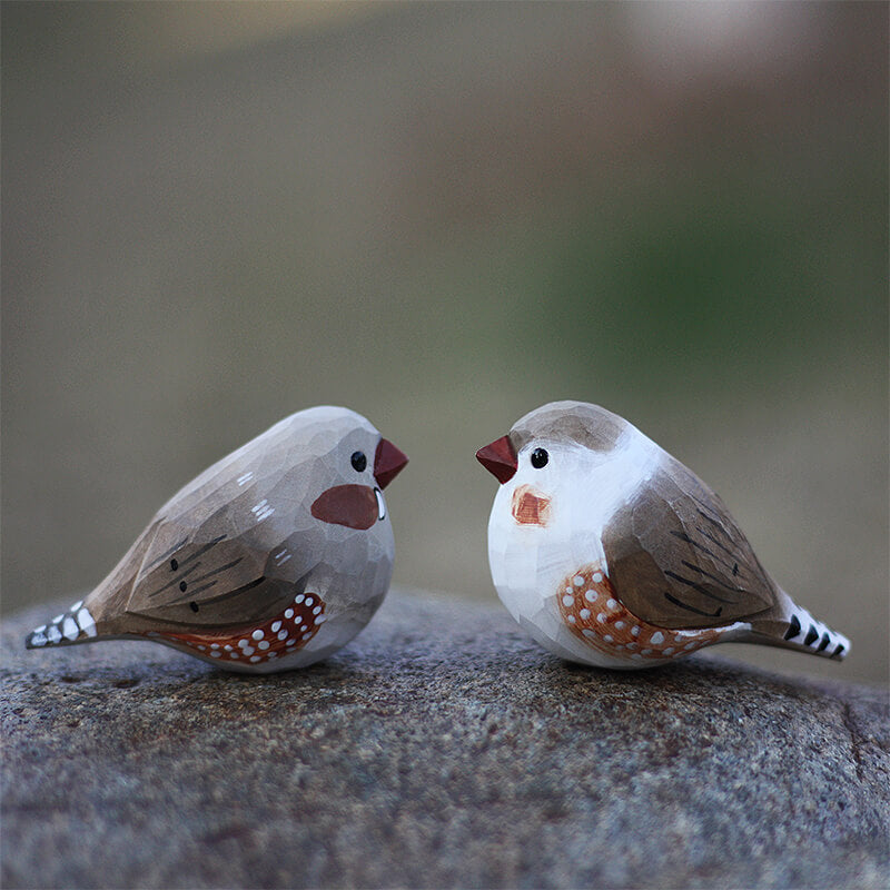 Handmade Carved Wooden Zebra Finch Bird Figurine