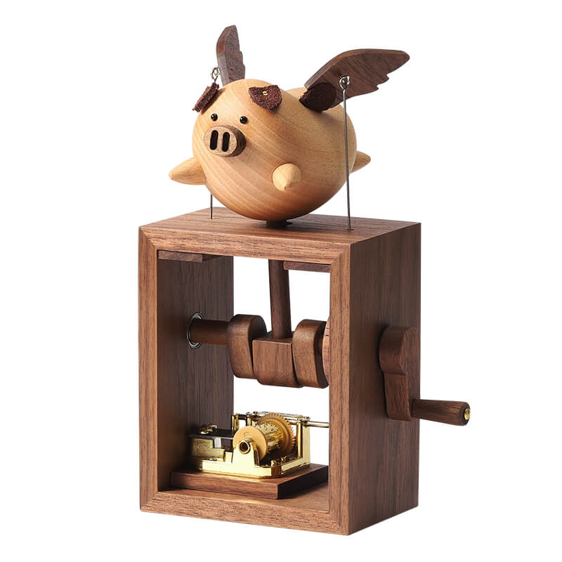 Flying Pig Wooden Music Box