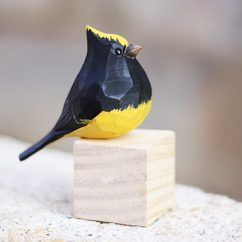 Handmade Carved Wooden Sultan Tit Bird Figurine