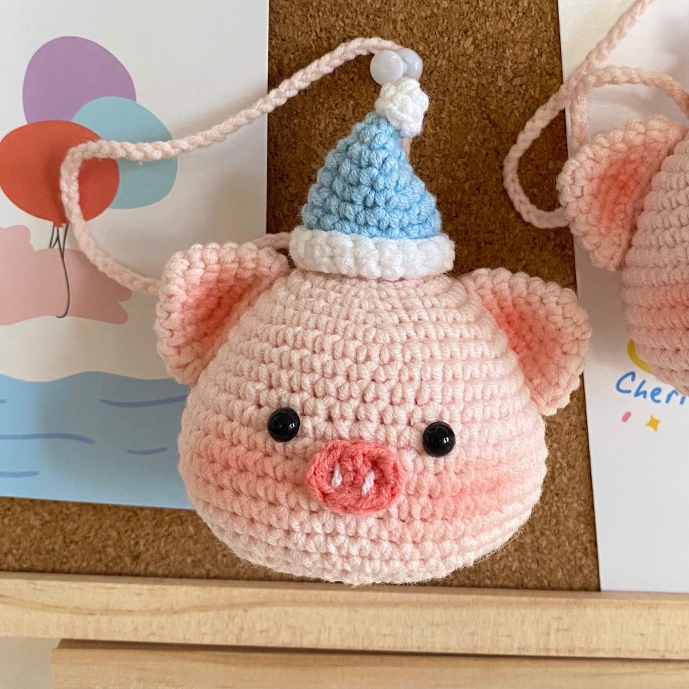 Handmade Crocheter Pig Bag Charm