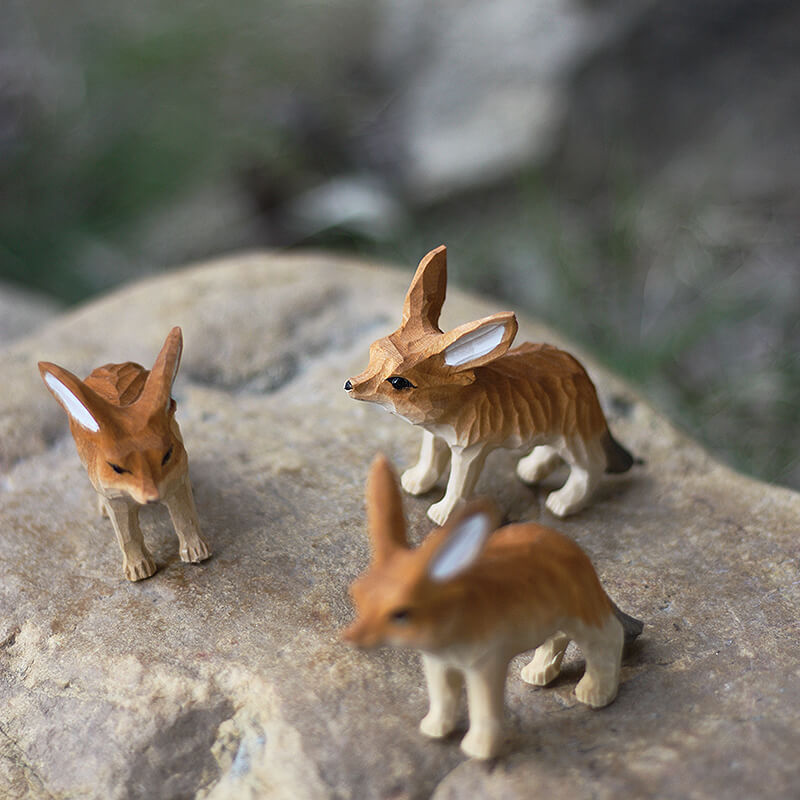 Handmade Carved Fennec Fox Figurine