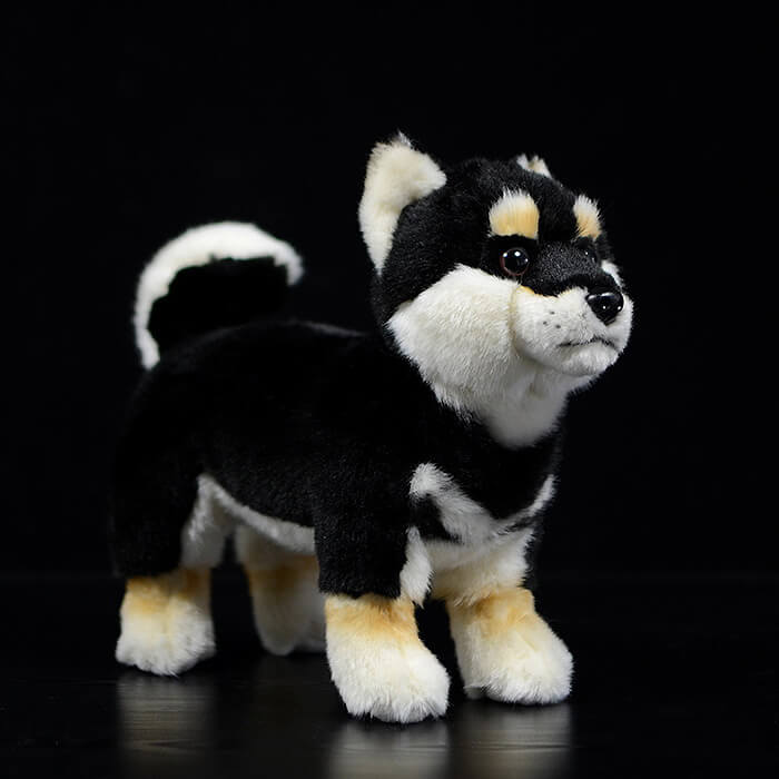 Realistic Black Husky Dog Stuffed Animal Plush Toy