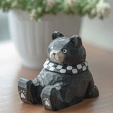Handmade Carved Bear Pen Stand, Wood Cell Phone Stand
