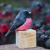 Handmade Carved Wooden Pink Robin Bird Figurine